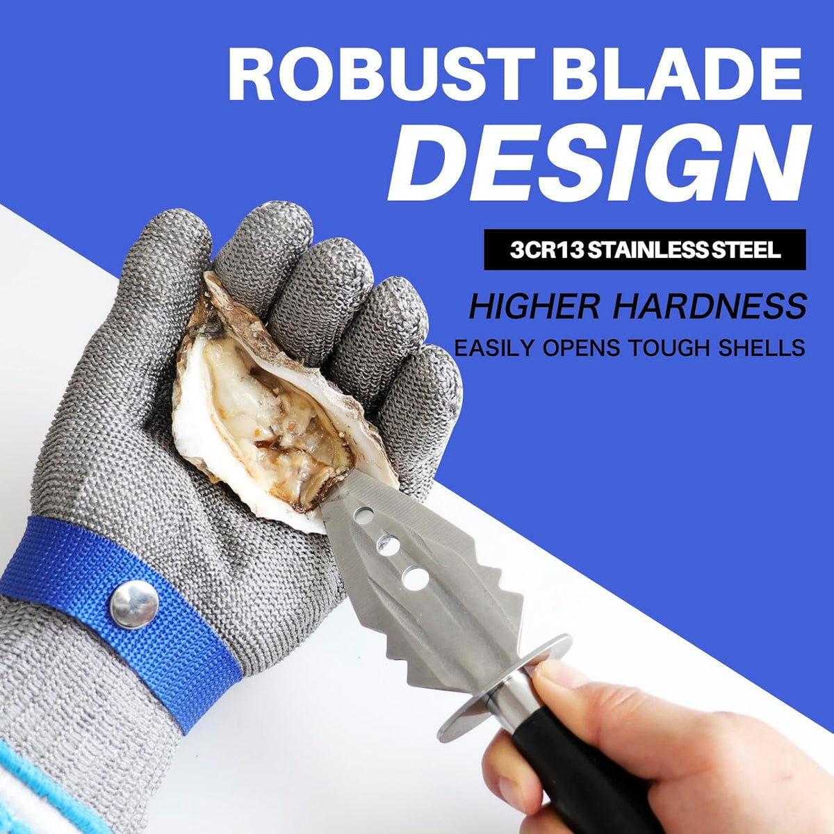 Oyster Shucking Knife+A9 Cut-Resistant Glove with Gift Box,Stainless Steel Oyster Knife and Oyster Shucking Gloves Kit,Heavy Duty Oyster Shucker Tool, Oyster Opener Tool for Chef
