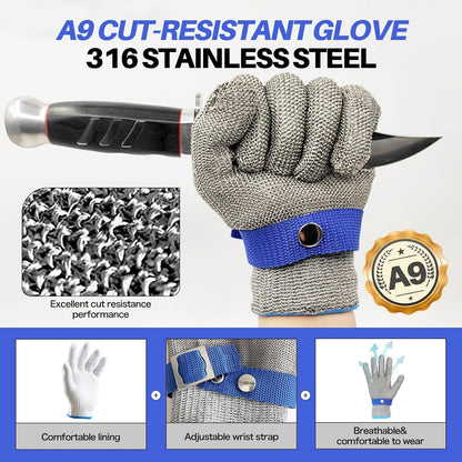 Oyster Shucking Knife+A9 Cut-Resistant Glove with Gift Box,Stainless Steel Oyster Knife and Oyster Shucking Gloves Kit,Heavy Duty Oyster Shucker Tool, Oyster Opener Tool for Chef