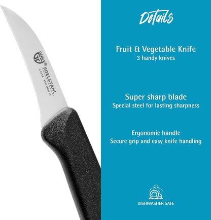fruit knife, set of 3, stainless steel blade, black handles, super sharp edge