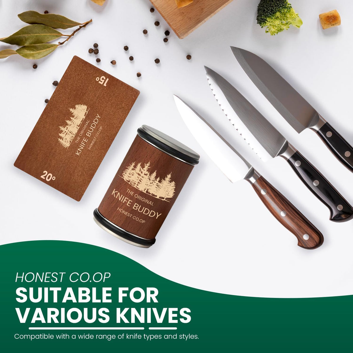 Rolling Knife Sharpener Kit, Magnetic Rolling Tool with Diamond & Ceramic Discs, 15° & 20° Angle Base for Precise Edge Refinement, Fast Kitchen Sharpening System