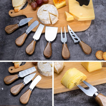 Cheese Knife Set for Charcuterie - 4 Small Stainless Steel Cheese Knives and Fork with Magnetic Acacia Wood Holder - Charcuterie Board Accessories
