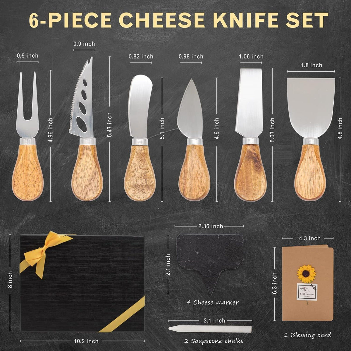 Cheese Knife Set for Charcuterie - 4 Small Stainless Steel Cheese Knives and Fork with Magnetic Acacia Wood Holder - Charcuterie Board Accessories