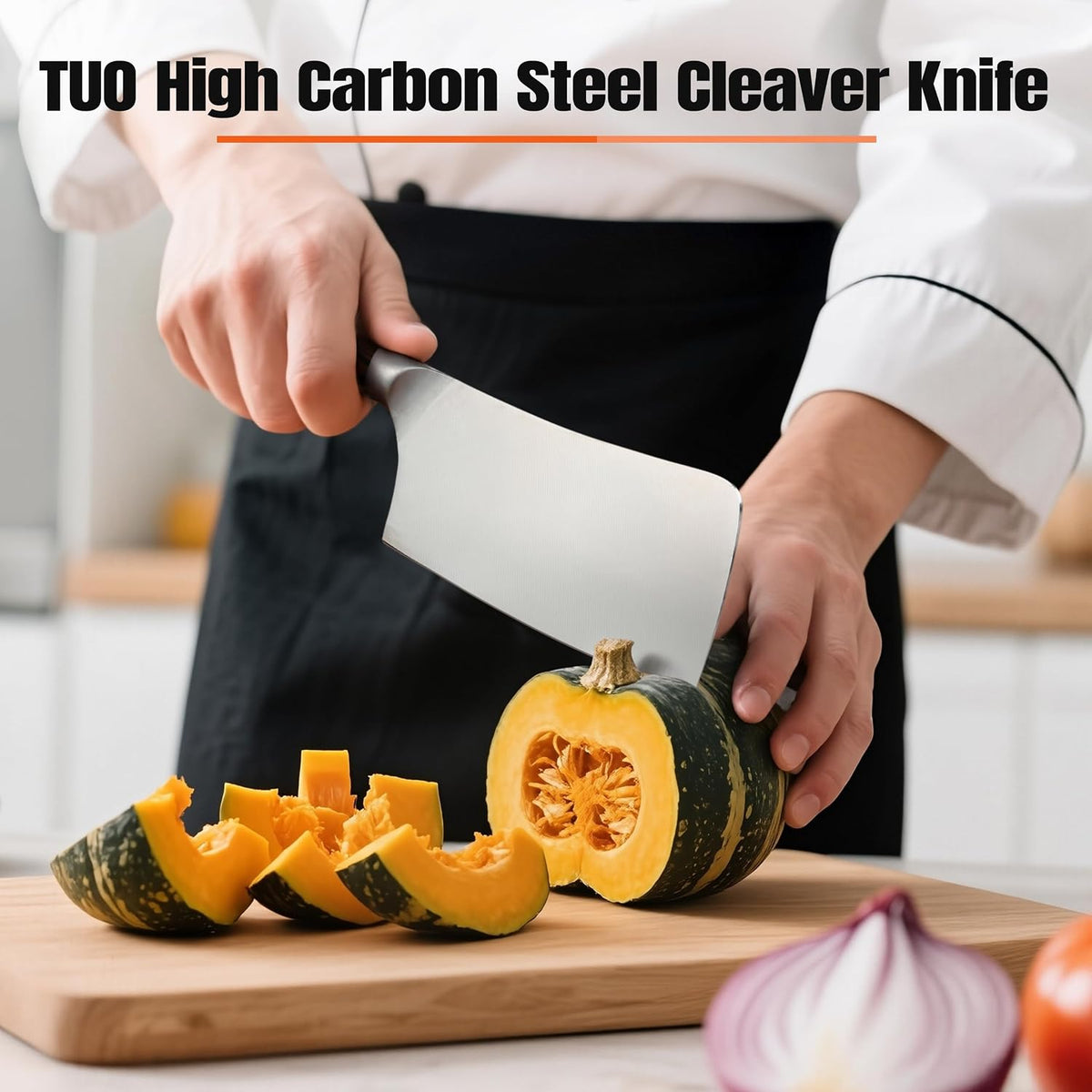 Vegetable Cleaver Knife, Chinese Chef Knife 7 inch Meat Cleaver with Pakkawood Handle, Stainless Steel Butcher Chopper for Home Kitchen - Fiery Phoenix Series
