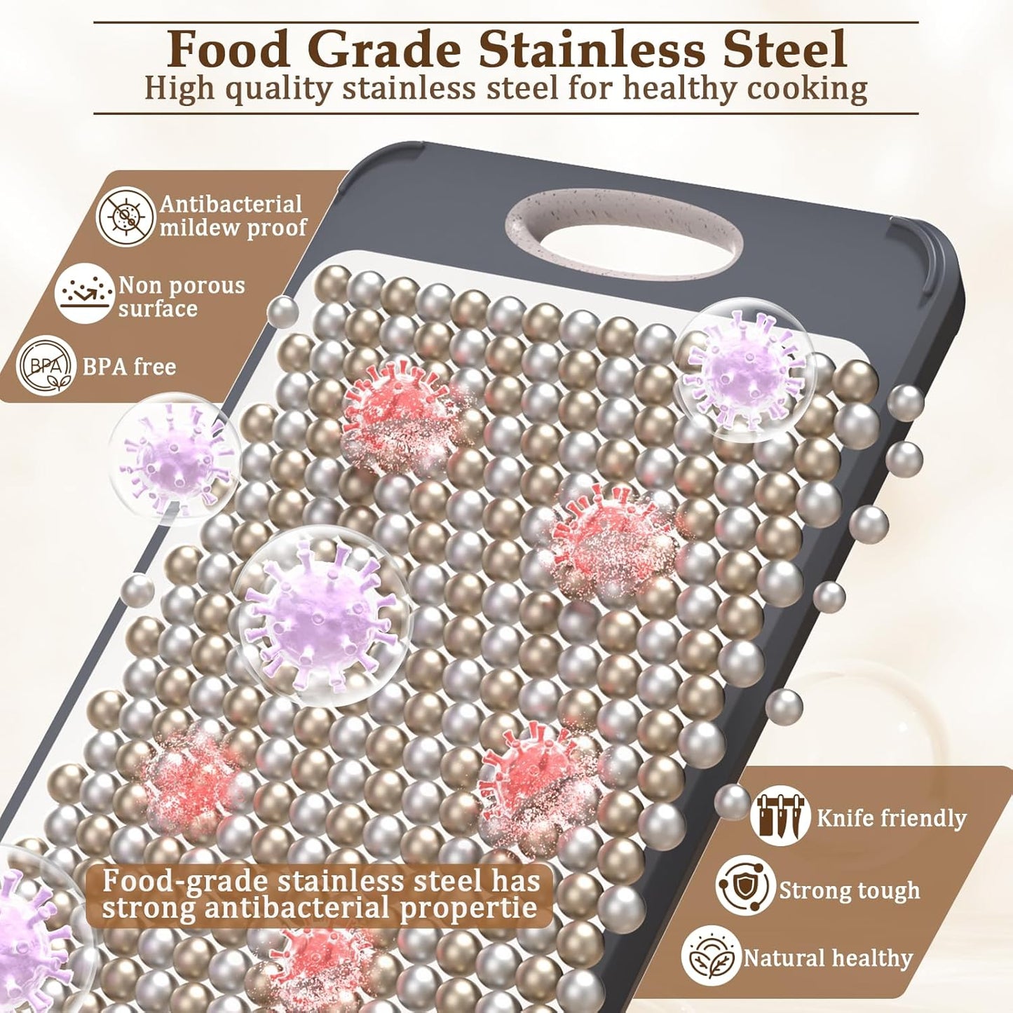 Cutting Board for Kitchen, Non Toxic 2-in-1 Double Sided Design, 304 Food Grade Stainless Steel & Wheat Straw PP Chopping Board for Meat & Vegetables, Durable Kitchen Essential, Large 16”×11”