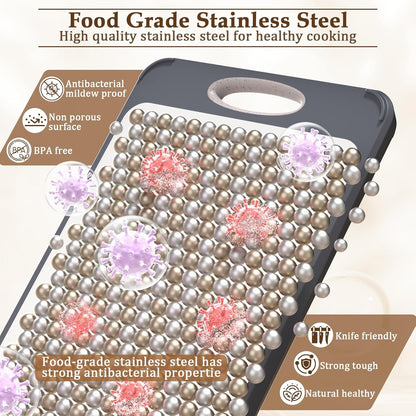 Cutting Board for Kitchen, Non Toxic 2-in-1 Double Sided Design, 304 Food Grade Stainless Steel & Wheat Straw PP Chopping Board for Meat & Vegetables, Durable Kitchen Essential, Large 16”×11”
