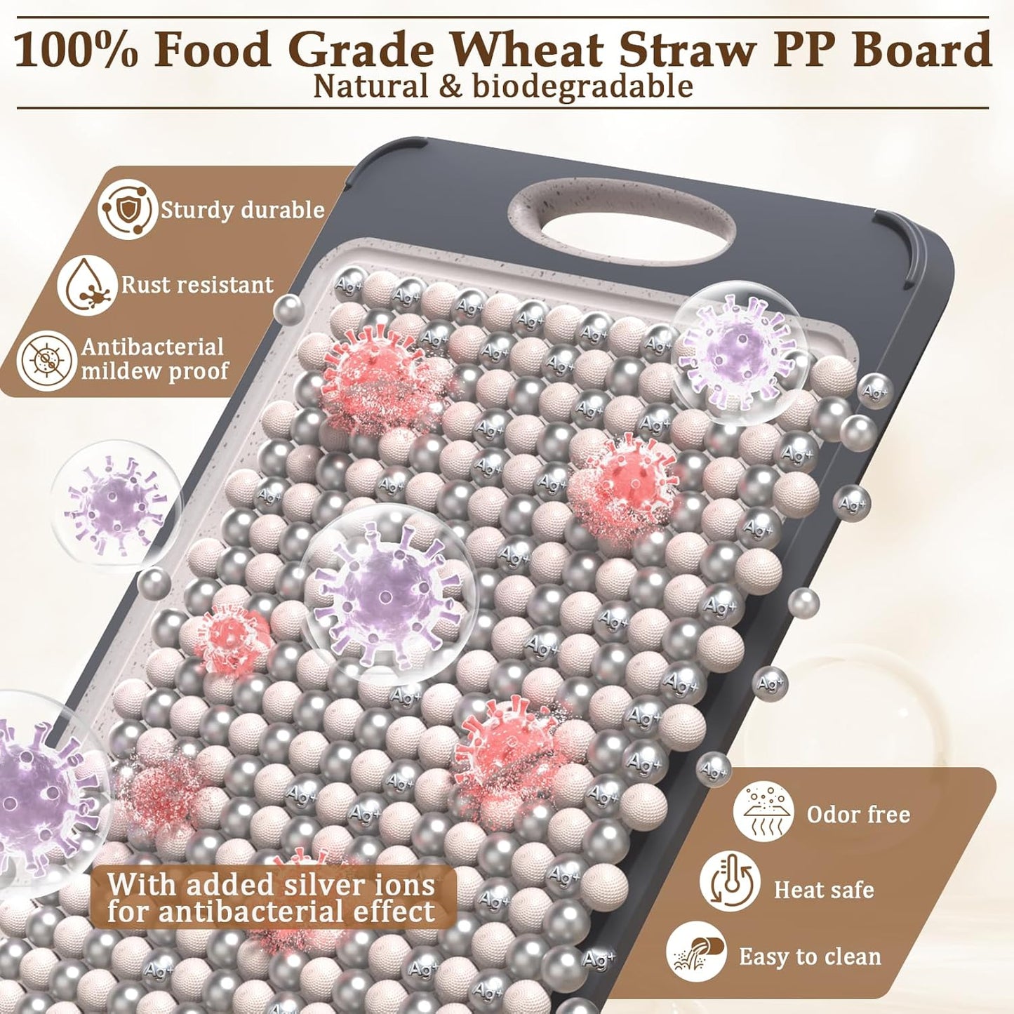Cutting Board for Kitchen, Non Toxic 2-in-1 Double Sided Design, 304 Food Grade Stainless Steel & Wheat Straw PP Chopping Board for Meat & Vegetables, Durable Kitchen Essential, Large 16”×11”