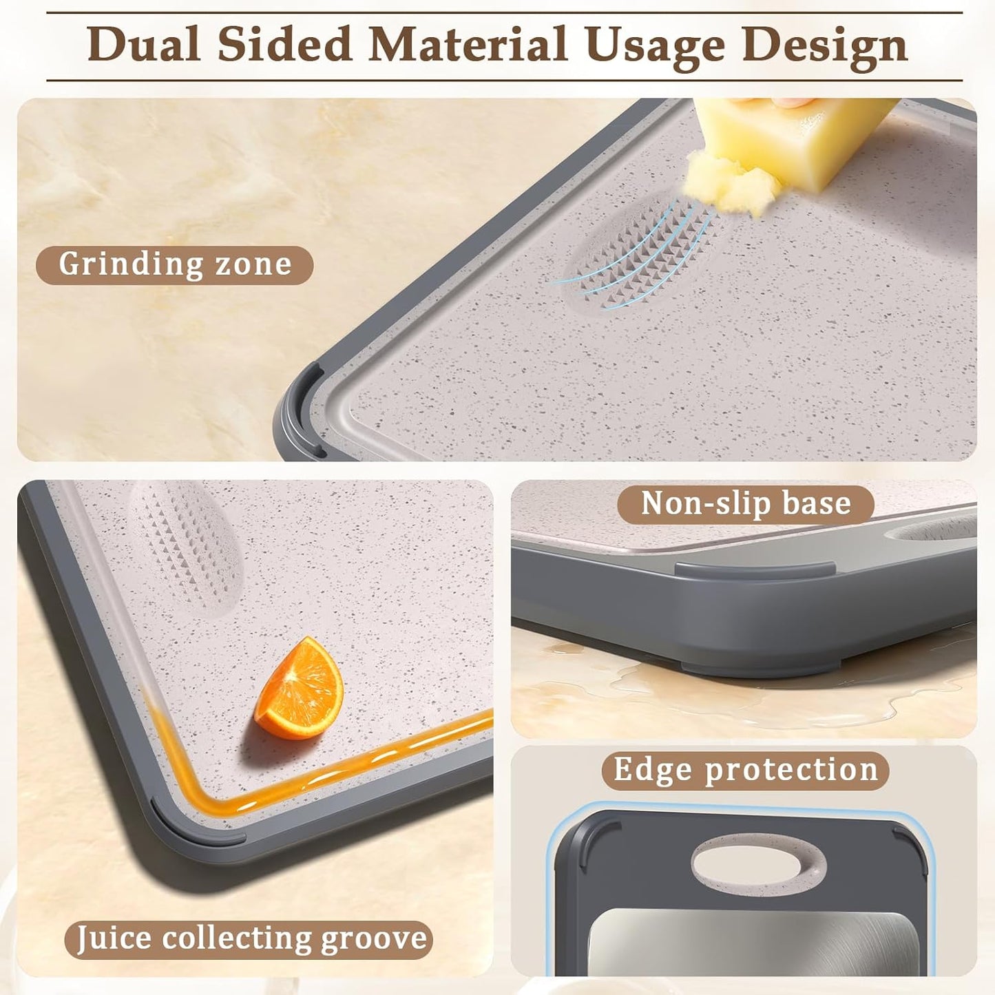 Cutting Board for Kitchen, Non Toxic 2-in-1 Double Sided Design, 304 Food Grade Stainless Steel & Wheat Straw PP Chopping Board for Meat & Vegetables, Durable Kitchen Essential, Large 16”×11”