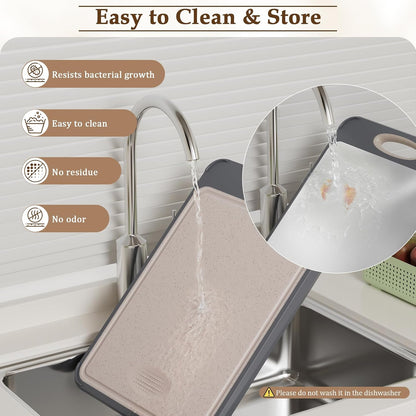 Cutting Board for Kitchen, Non Toxic 2-in-1 Double Sided Design, 304 Food Grade Stainless Steel & Wheat Straw PP Chopping Board for Meat & Vegetables, Durable Kitchen Essential, Large 16”×11”