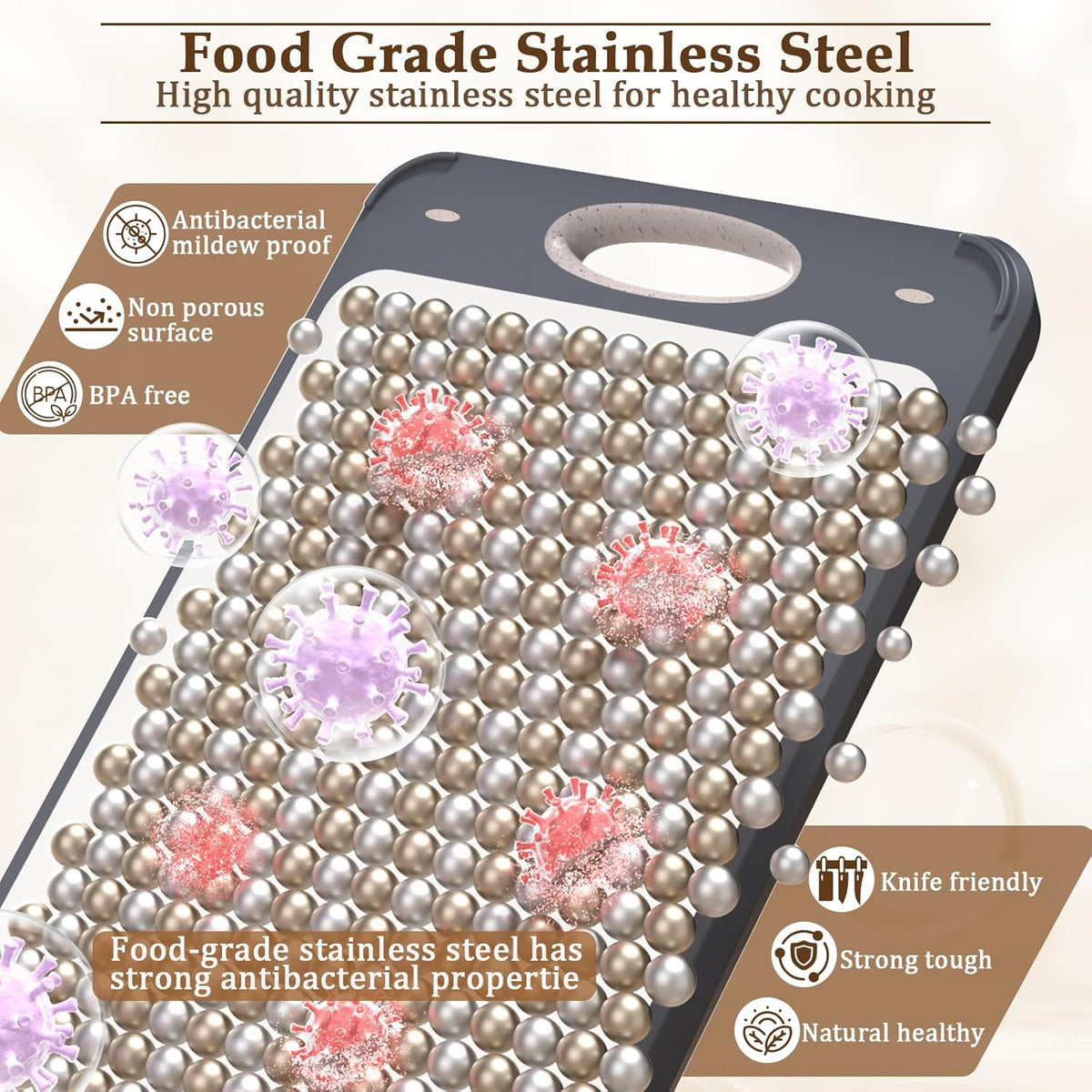 Cutting Board for Kitchen, Non Toxic 2-in-1 Double Sided Design, 304 Food Grade Stainless Steel & Wheat Straw PP Chopping Board for Meat & Vegetables, Durable Kitchen Essential, Large 16”×11”