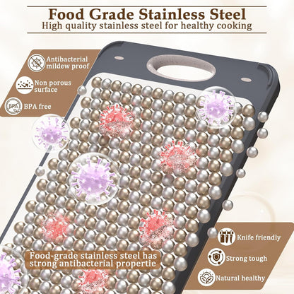 Cutting Board for Kitchen, Non Toxic 2-in-1 Double Sided Design, 304 Food Grade Stainless Steel & Wheat Straw PP Chopping Board for Meat & Vegetables, Durable Kitchen Essential, Large 16”×11”