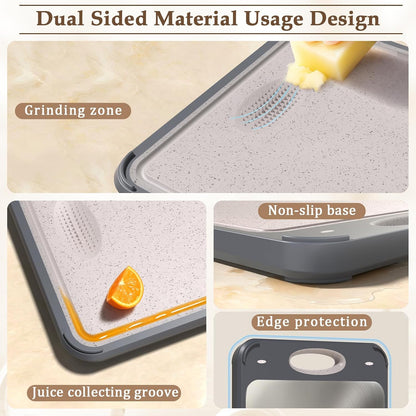 Cutting Board for Kitchen, Non Toxic 2-in-1 Double Sided Design, 304 Food Grade Stainless Steel & Wheat Straw PP Chopping Board for Meat & Vegetables, Durable Kitchen Essential, Large 16”×11”