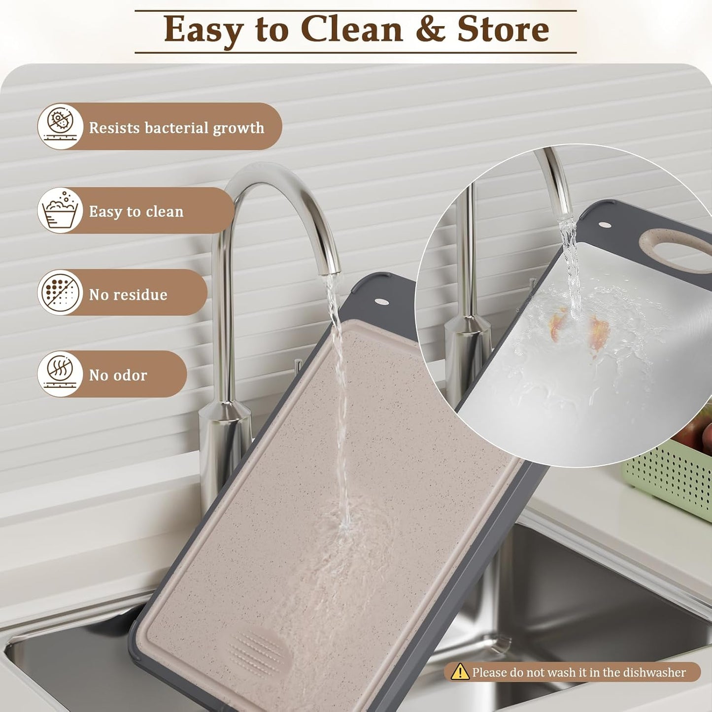 Cutting Board for Kitchen, Non Toxic 2-in-1 Double Sided Design, 304 Food Grade Stainless Steel & Wheat Straw PP Chopping Board for Meat & Vegetables, Durable Kitchen Essential, Large 16”×11”