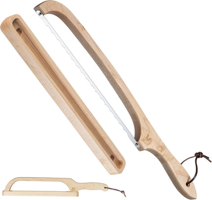 Bread Knife with Wooden Tray, 16.5" Serrated Sourdough Bread Knife, Premium Bow Bread Slicer for Homemade Bread, Bagels & Loaf, Stainless Steel Cutter (Black Walnut, Narrow-Spacing)