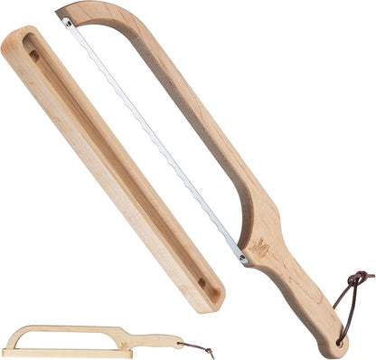 Bread Knife with Wooden Tray, 16.5" Serrated Sourdough Bread Knife, Premium Bow Bread Slicer for Homemade Bread, Bagels & Loaf, Stainless Steel Cutter (Black Walnut, Narrow-Spacing)