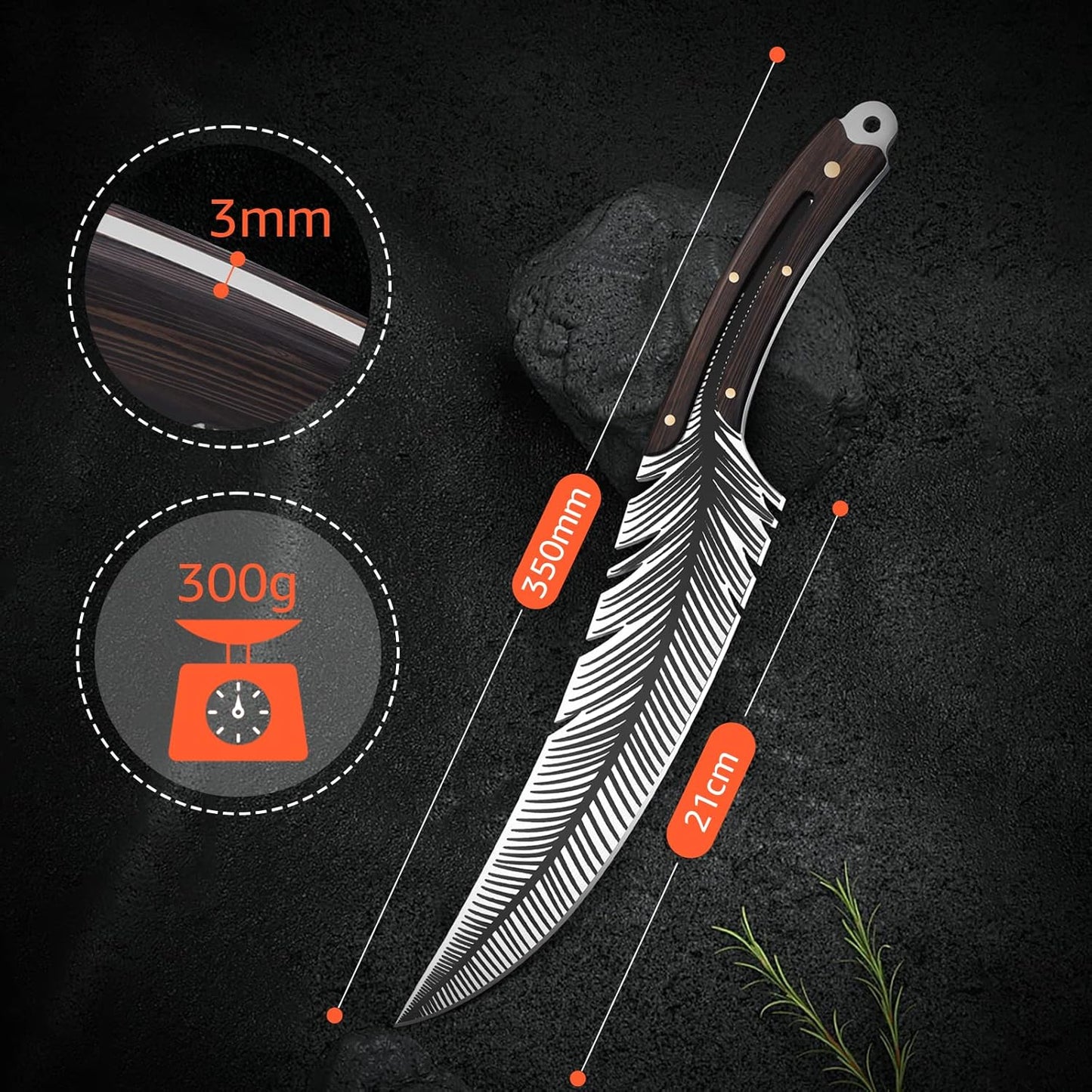 Feather Carving Knife, 8 Inch Boning Knife with Sheath and Gift Box | High-Carbon Steel, Full Tang, Ergonomic Curved Handle, Gift Box, for Brisket Outdoor Camping BBQ