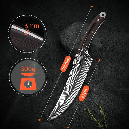 Feather Carving Knife, 8 Inch Boning Knife with Sheath and Gift Box | High-Carbon Steel, Full Tang, Ergonomic Curved Handle, Gift Box, for Brisket Outdoor Camping BBQ