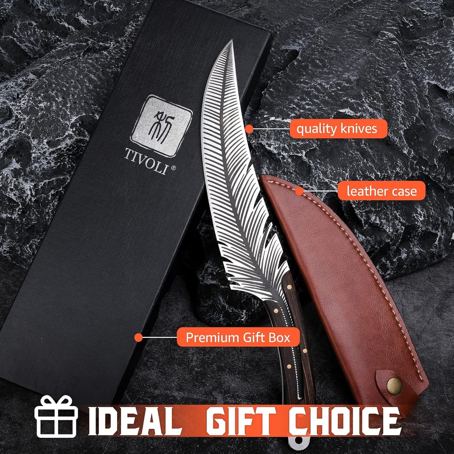 Feather Carving Knife, 8 Inch Boning Knife with Sheath and Gift Box | High-Carbon Steel, Full Tang, Ergonomic Curved Handle, Gift Box, for Brisket Outdoor Camping BBQ