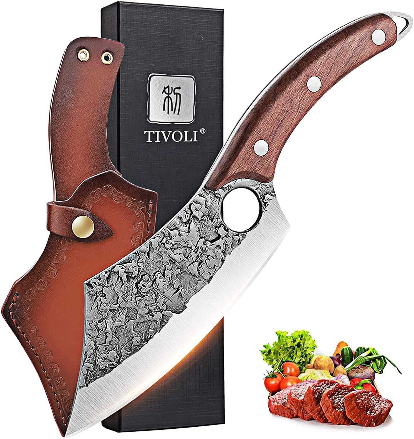 Feather Carving Knife, 8 Inch Boning Knife with Sheath and Gift Box | High-Carbon Steel, Full Tang, Ergonomic Curved Handle, Gift Box, for Brisket Outdoor Camping BBQ