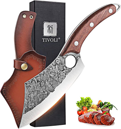 Feather Carving Knife, 8 Inch Boning Knife with Sheath and Gift Box | High-Carbon Steel, Full Tang, Ergonomic Curved Handle, Gift Box, for Brisket Outdoor Camping BBQ