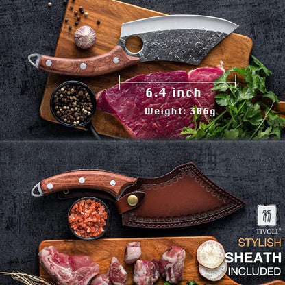 Feather Carving Knife, 8 Inch Boning Knife with Sheath and Gift Box | High-Carbon Steel, Full Tang, Ergonomic Curved Handle, Gift Box, for Brisket Outdoor Camping BBQ