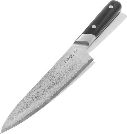 Cookware - 8" Japanese Damascus Steel Gyuto (Chef Knife) - 66 Layers of Damascus Steel with a VG-10 Core - Crafted in Japan - Full Tang With Black POM Handle