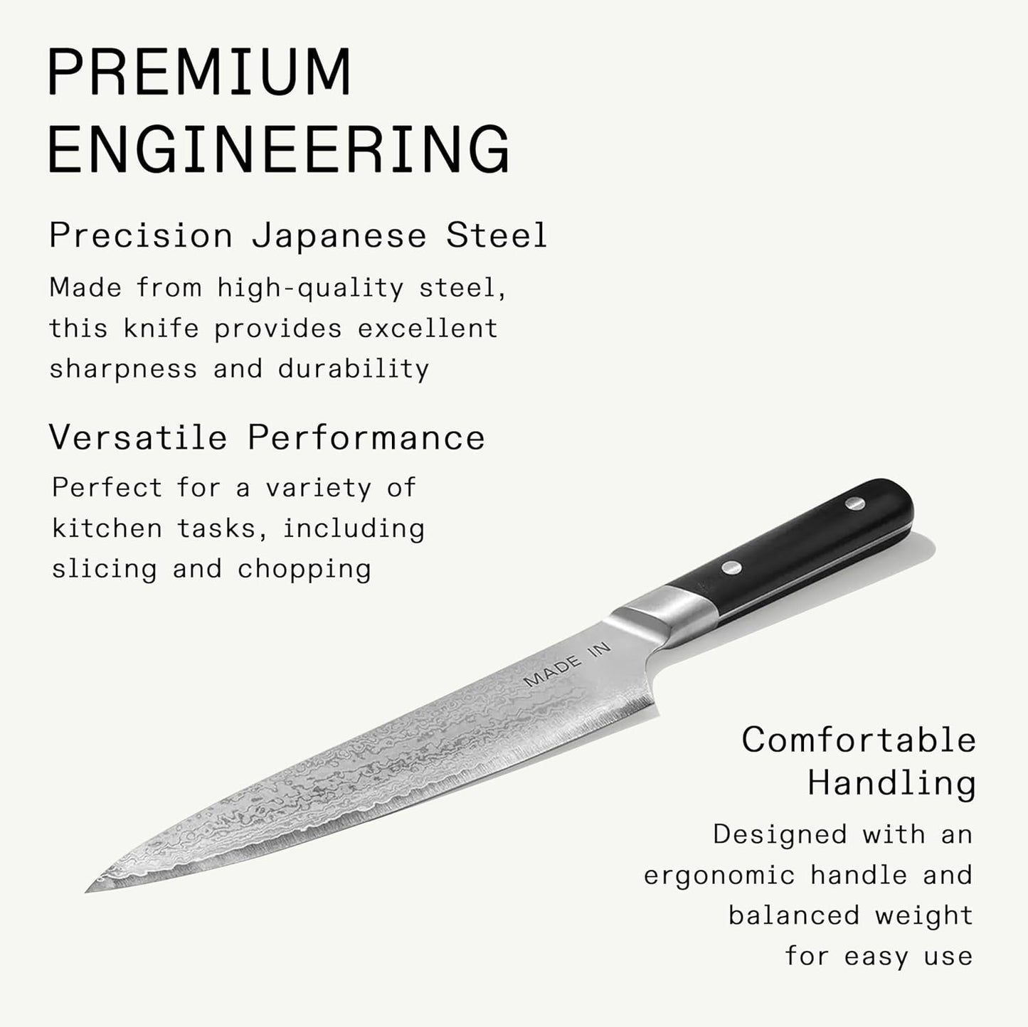 Cookware - 8" Japanese Damascus Steel Gyuto (Chef Knife) - 66 Layers of Damascus Steel with a VG-10 Core - Crafted in Japan - Full Tang With Black POM Handle