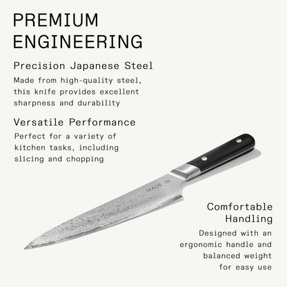 Cookware - 8" Japanese Damascus Steel Gyuto (Chef Knife) - 66 Layers of Damascus Steel with a VG-10 Core - Crafted in Japan - Full Tang With Black POM Handle