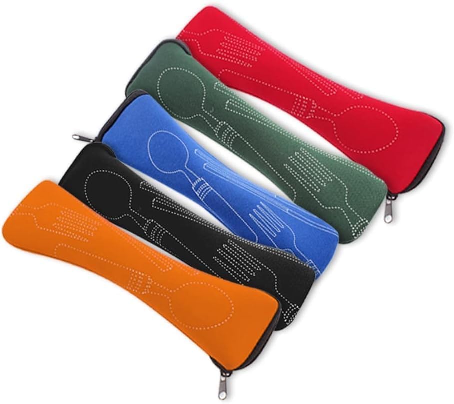 Blue Portable Tableware Bag Outdoor Travel Camping Cutlery Pouch Storage Bag Flatware Tableware Dinnerware Carrying Case for Knife Fork Spoon Tea Spoon Chopsticks Bottle Opener Straws Camp Kitchen