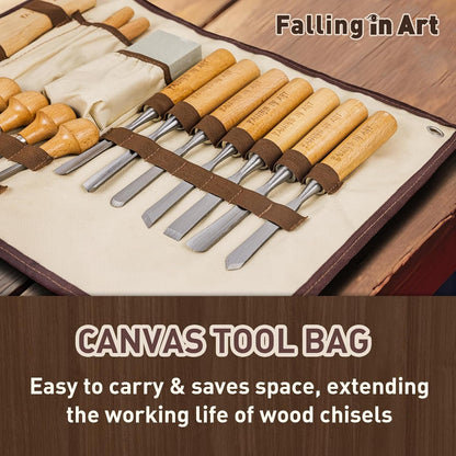 16 Pcs Professional Wood Carving Knives Chisel Set | Including Sharpening Stone, Mallet and Storage Bag for Wood Carving Projects