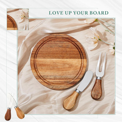 1 Set Baby Shower Bridal Game Prizes for Winners Round Cheese Board Set Wood Mini Charcuterie Board with Knives and Forks Thank You Card with Gift Box for Guests Wedding (Acacia)