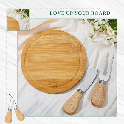 1 Set Baby Shower Bridal Game Prizes for Winners Round Cheese Board Set Wood Mini Charcuterie Board with Knives and Forks Thank You Card with Gift Box for Guests Wedding (Acacia)