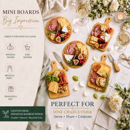 1 Set Baby Shower Bridal Game Prizes for Winners Round Cheese Board Set Wood Mini Charcuterie Board with Knives and Forks Thank You Card with Gift Box for Guests Wedding (Acacia)