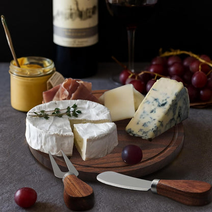 1 Set Baby Shower Bridal Game Prizes for Winners Round Cheese Board Set Wood Mini Charcuterie Board with Knives and Forks Thank You Card with Gift Box for Guests Wedding (Acacia)