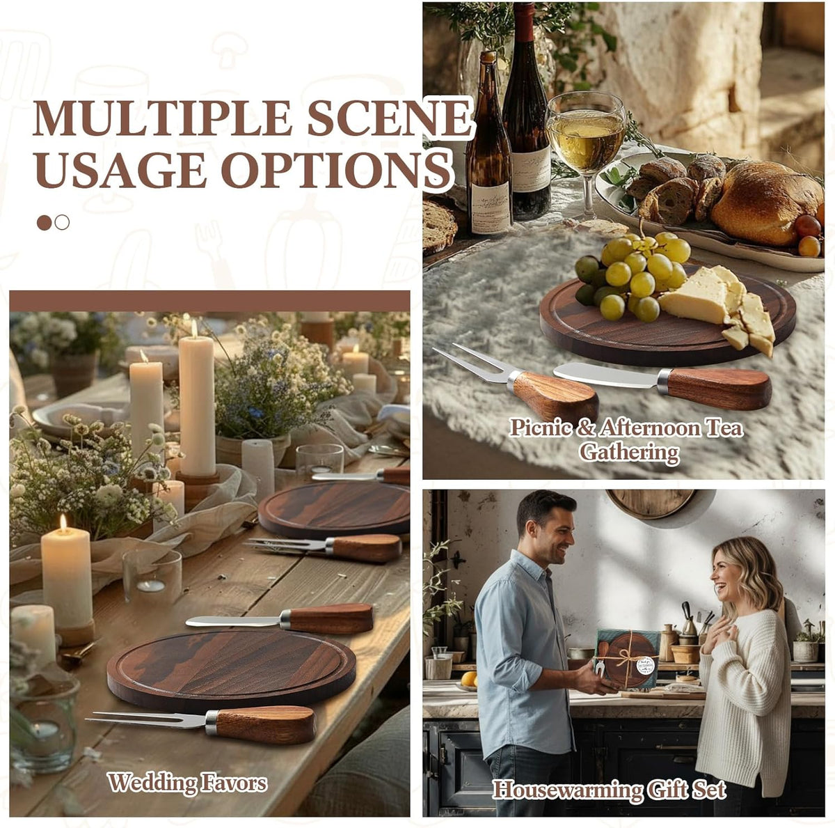 1 Set Baby Shower Bridal Game Prizes for Winners Round Cheese Board Set Wood Mini Charcuterie Board with Knives and Forks Thank You Card with Gift Box for Guests Wedding (Acacia)