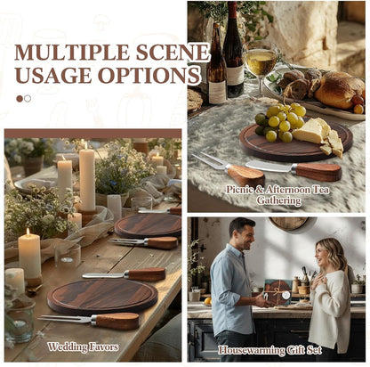 1 Set Baby Shower Bridal Game Prizes for Winners Round Cheese Board Set Wood Mini Charcuterie Board with Knives and Forks Thank You Card with Gift Box for Guests Wedding (Acacia)