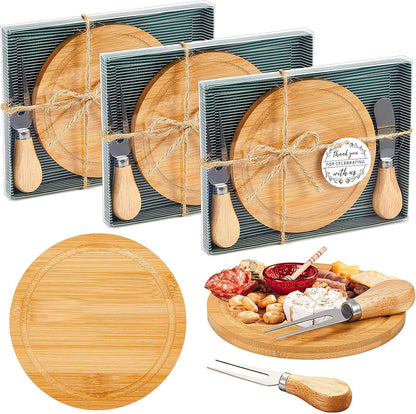 1 Set Baby Shower Bridal Game Prizes for Winners Round Cheese Board Set Wood Mini Charcuterie Board with Knives and Forks Thank You Card with Gift Box for Guests Wedding (Acacia)