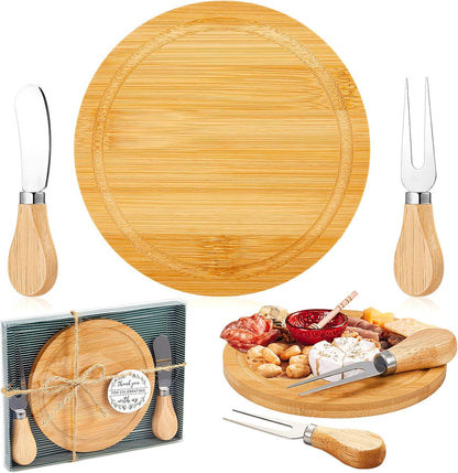 1 Set Baby Shower Bridal Game Prizes for Winners Round Cheese Board Set Wood Mini Charcuterie Board with Knives and Forks Thank You Card with Gift Box for Guests Wedding (Acacia)