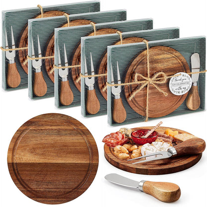 1 Set Baby Shower Bridal Game Prizes for Winners Round Cheese Board Set Wood Mini Charcuterie Board with Knives and Forks Thank You Card with Gift Box for Guests Wedding (Acacia)