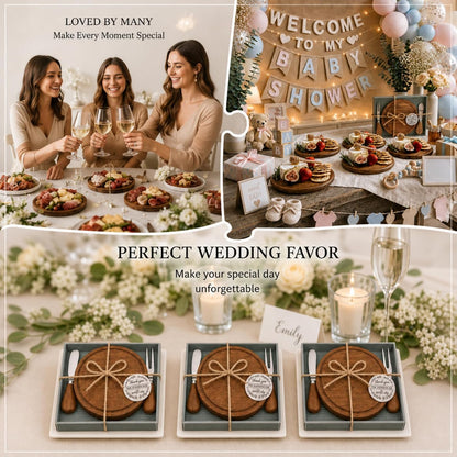 1 Set Baby Shower Bridal Game Prizes for Winners Round Cheese Board Set Wood Mini Charcuterie Board with Knives and Forks Thank You Card with Gift Box for Guests Wedding (Acacia)