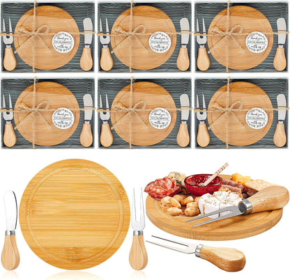 1 Set Baby Shower Bridal Game Prizes for Winners Round Cheese Board Set Wood Mini Charcuterie Board with Knives and Forks Thank You Card with Gift Box for Guests Wedding (Acacia)