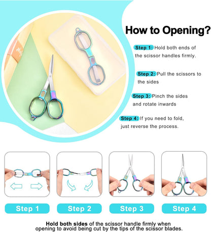 Folding Travel Scissors Safety, Small TSA-Compliant and Portable with Case, Pocket Foldable Stainless Steel Retractable Cutters, Mini Craft Scissors for Home, Outdoor and Office Use