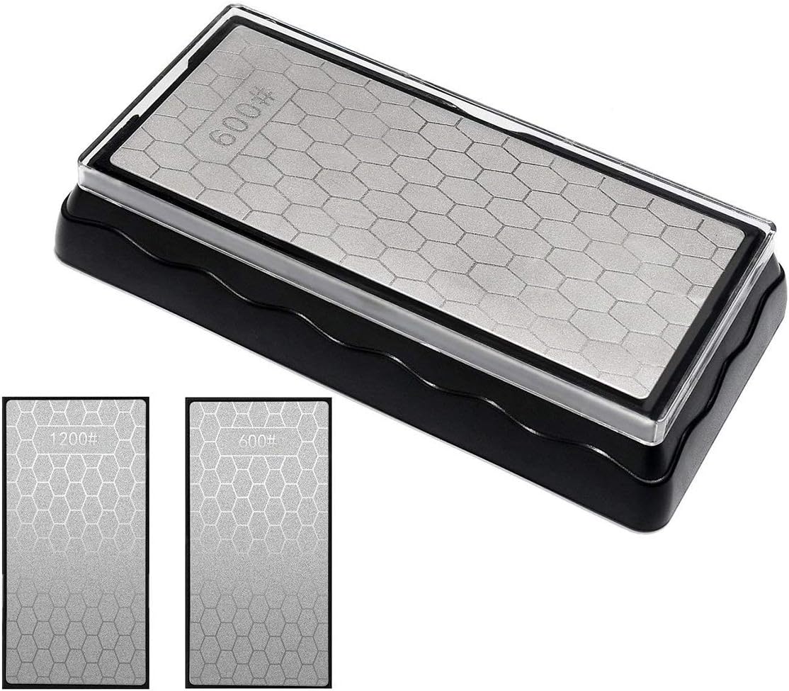 Double-sided Diamond Sharpening Stone, Knife Sharpener Stone diamond sharpener Honeycomb Surface Plate with Non-slip Base for Scissors Knives Outdoor Kitchen Sharpen Tools (600/1200 Grit)
