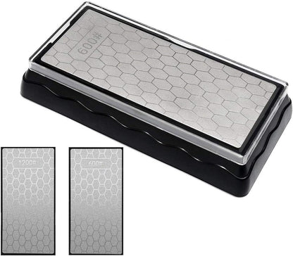 Double-sided Diamond Sharpening Stone, Knife Sharpener Stone diamond sharpener Honeycomb Surface Plate with Non-slip Base for Scissors Knives Outdoor Kitchen Sharpen Tools (600/1200 Grit)