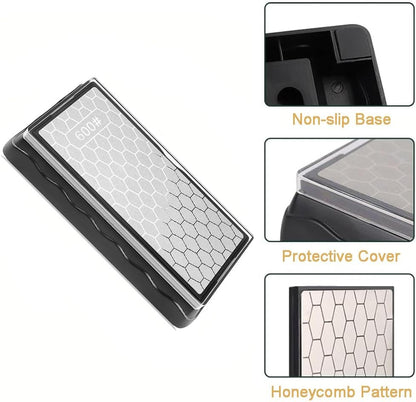 Double-sided Diamond Sharpening Stone, Knife Sharpener Stone diamond sharpener Honeycomb Surface Plate with Non-slip Base for Scissors Knives Outdoor Kitchen Sharpen Tools (600/1200 Grit)