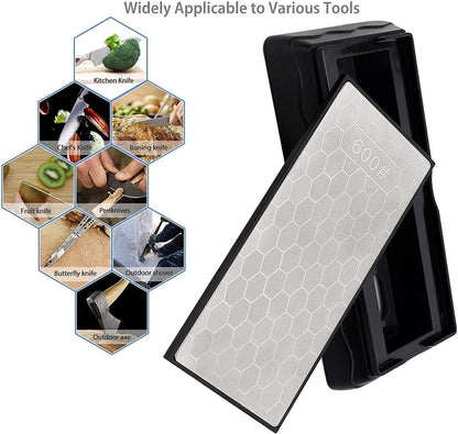 Double-sided Diamond Sharpening Stone, Knife Sharpener Stone diamond sharpener Honeycomb Surface Plate with Non-slip Base for Scissors Knives Outdoor Kitchen Sharpen Tools (600/1200 Grit)