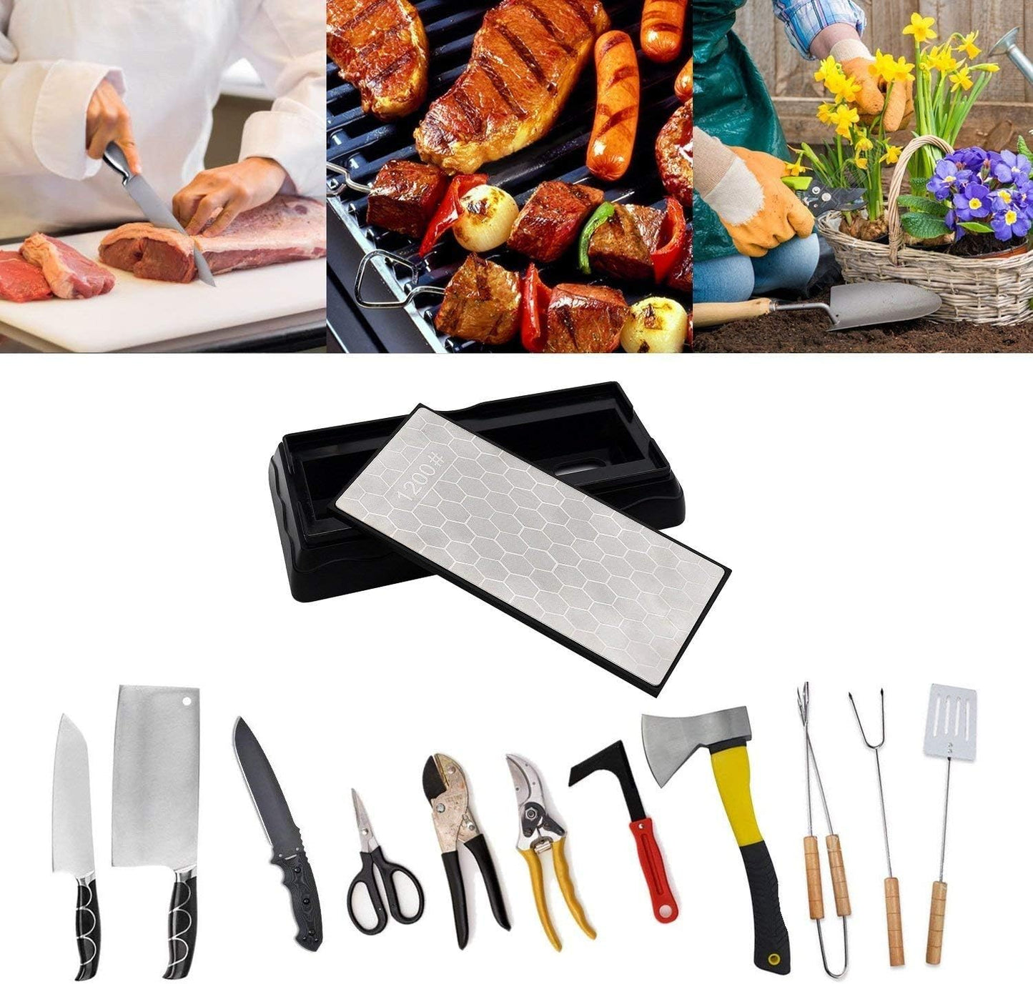 Double-sided Diamond Sharpening Stone, Knife Sharpener Stone diamond sharpener Honeycomb Surface Plate with Non-slip Base for Scissors Knives Outdoor Kitchen Sharpen Tools (600/1200 Grit)