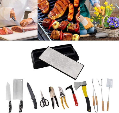 Double-sided Diamond Sharpening Stone, Knife Sharpener Stone diamond sharpener Honeycomb Surface Plate with Non-slip Base for Scissors Knives Outdoor Kitchen Sharpen Tools (600/1200 Grit)