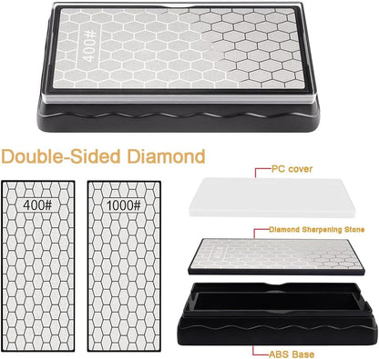 Double-sided Diamond Sharpening Stone, Knife Sharpener Stone diamond sharpener Honeycomb Surface Plate with Non-slip Base for Scissors Knives Outdoor Kitchen Sharpen Tools (600/1200 Grit)