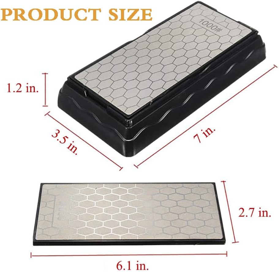 Double-sided Diamond Sharpening Stone, Knife Sharpener Stone diamond sharpener Honeycomb Surface Plate with Non-slip Base for Scissors Knives Outdoor Kitchen Sharpen Tools (600/1200 Grit)