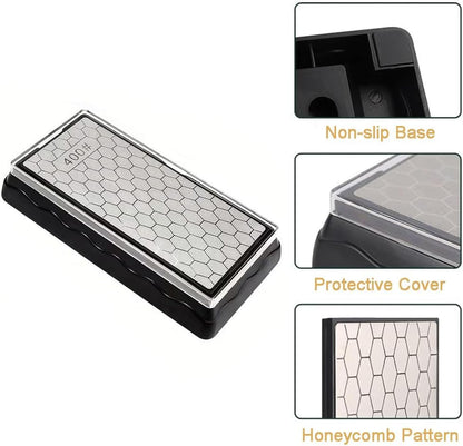 Double-sided Diamond Sharpening Stone, Knife Sharpener Stone diamond sharpener Honeycomb Surface Plate with Non-slip Base for Scissors Knives Outdoor Kitchen Sharpen Tools (600/1200 Grit)